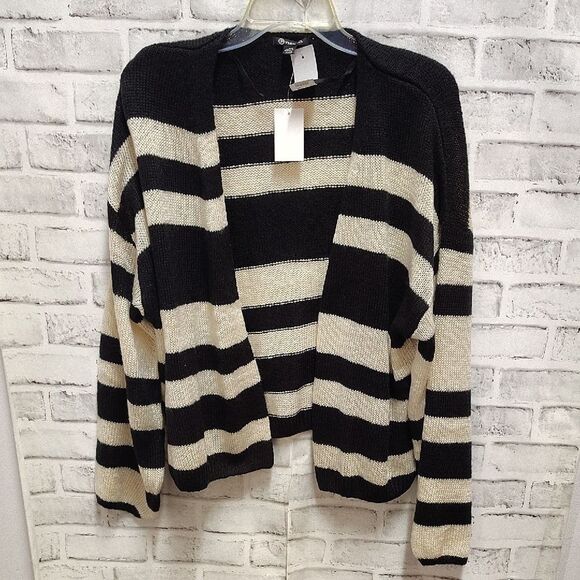 Versona Black and Cream Striped Cardigan Sweater - Picture 1 of 3